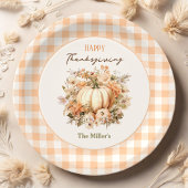 Erntedank Dinner Pumpkin Gingham Pastel Pappteller