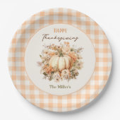 Erntedank Dinner Pumpkin Gingham Pastel Pappteller (Vorderseite)