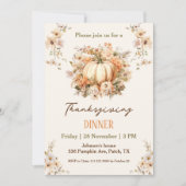 Erntedank Dinner Pumpkin Pastell Orange Floral Einladung (Vorderseite)