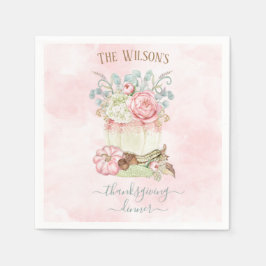 Erntedank Dinner Pumpkin Pink Green Napkins Serviette