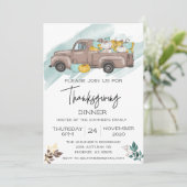 Erntedank Dinner Pumpkin Truck Wasserfarbe Einladung (Stehend Vorderseite)