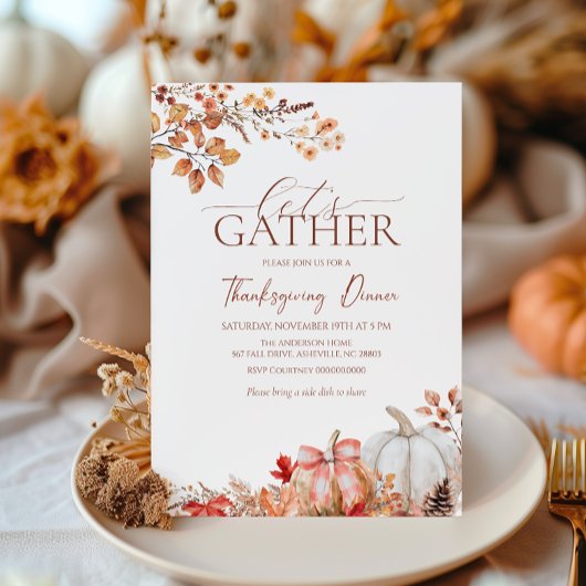 Erntedank Dinner Pumpkin und Herbst Blätter Einladung