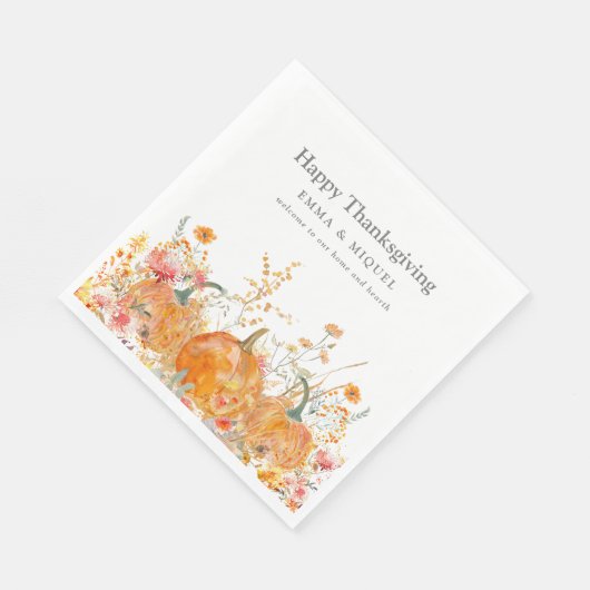 Erntedank Dinner Pumpkin Wildblume Moderne Serviette (Ecke)