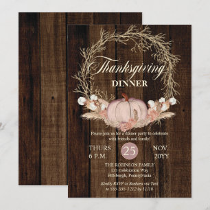 Erntedank Dinner Rustic Pumpkin Pampas Wreath Einladung