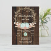 Erntedank Dinner Rustic Pumpkin Pampas Wreath Einladung (Stehend Vorderseite)