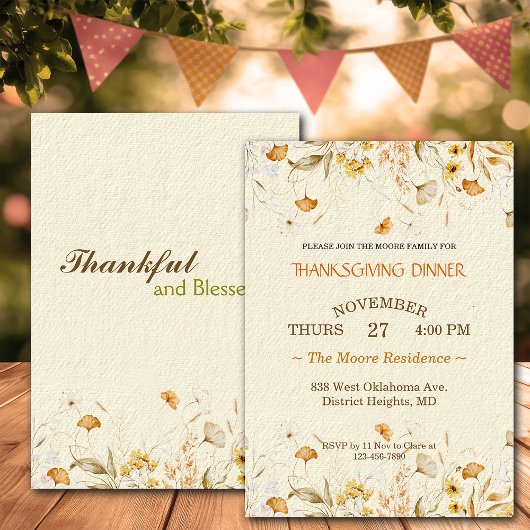 Erntedank Dinner Rustikal Florals Custom Einladung