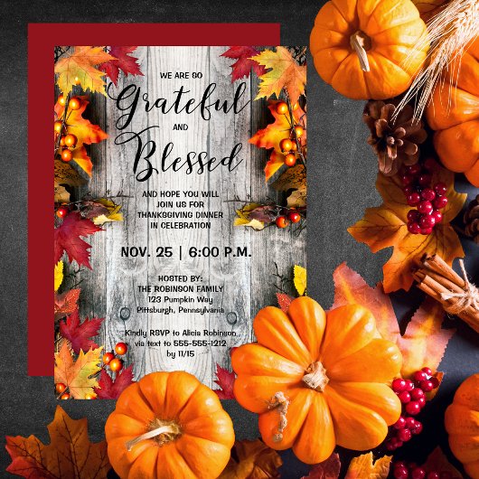 Erntedank Dinner Rustikal Woodsy dankbar Selig Einladung