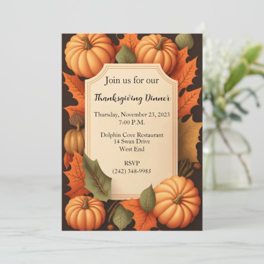 Erntedank Dinner Rustikale Fall Pumpkin Einladung (Stehend Vorderseite)