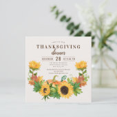 Erntedank Dinner Rustikale Sonnenblume Kürbis Einladung (Stehend Vorderseite)