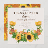 Erntedank Dinner Rustikale Sonnenblume Kürbis Einladung (Vorne/Hinten)