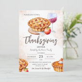 Erntedank Dinner Rustikale Wasserfarbe Kürbiskuche Einladung (Stehend Vorderseite)