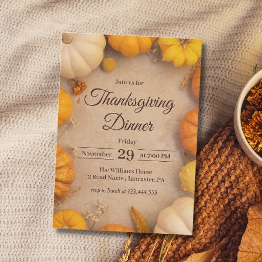 Erntedank Dinner Rustikaler Vintager Kürbisfall Einladung