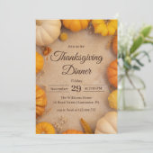 Erntedank Dinner Rustikaler Vintager Kürbisfall Einladung (Stehend Vorderseite)