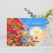 Erntedank Dinner Sonne und Fall Baum Einladung (Stehend Vorderseite)