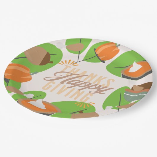 Erntedank Dinner Türkei Pumpkin Fall Greenery Pappteller (Schrägansicht)