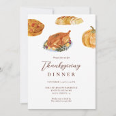 Erntedank Dinner Turkey & Pie Wasserfarbe Rustikal Einladung (Vorderseite)