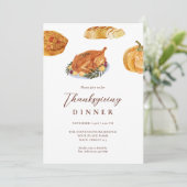 Erntedank Dinner Turkey & Pie Wasserfarbe Rustikal Einladung (Stehend Vorderseite)
