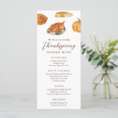 Erntedank Dinner Turkey & Pie Wasserfarbe Rustikal Menükarte (Stehend Vorderseite)