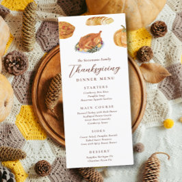 Erntedank Dinner Turkey & Pie Wasserfarbe Rustikal Menükarte