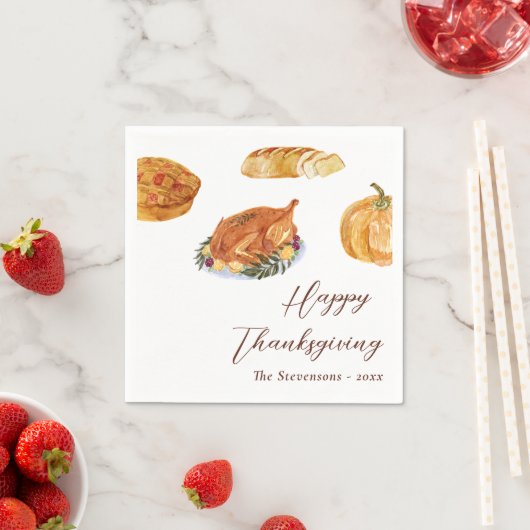 Erntedank Dinner Turkey & Pie Wasserfarbe Rustikal Serviette (Beispiel)