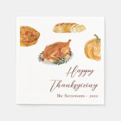 Erntedank Dinner Turkey & Pie Wasserfarbe Rustikal Serviette (Vorderseite)