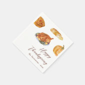 Erntedank Dinner Turkey & Pie Wasserfarbe Rustikal Serviette (Ecke)