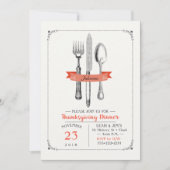 Erntedank Dinner Utensitis Peach Gray Einladung (Vorderseite)