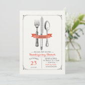Erntedank Dinner Utensitis Peach Gray Einladung (Stehend Vorderseite)