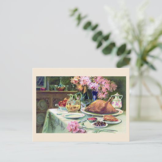 "Erntedank Dinner" Vintage Postkarte (Stehend Vorderseite)