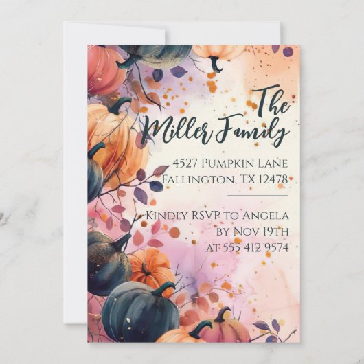 Erntedank Dinner Wasserfarbe Pumpkin Einladung (Rückseite)