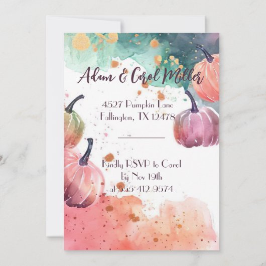 Erntedank Dinner Wasserfarbe Pumpkin Einladung (Rückseite)