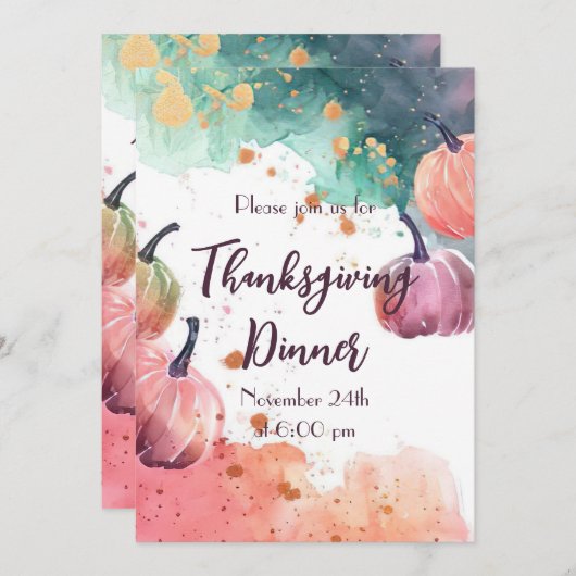 Erntedank Dinner Wasserfarbe Pumpkin Einladung (Vorne/Hinten)