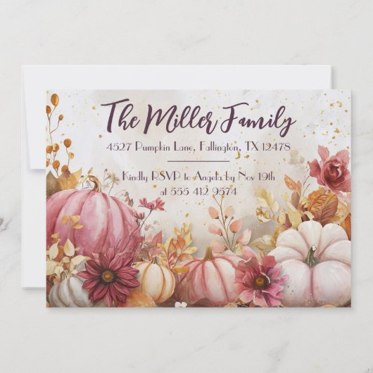 Erntedank Dinner Wasserfarbenpumpen Einladung (Rückseite)