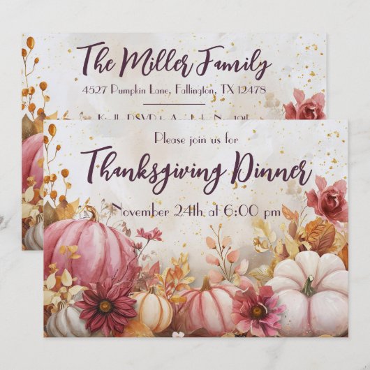 Erntedank Dinner Wasserfarbenpumpen Einladung (Vorne/Hinten)