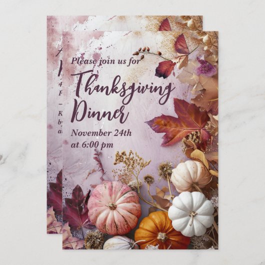 Erntedank Dinner Wasserfarbenpumpen Einladung (Vorne/Hinten)