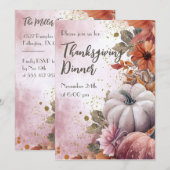 Erntedank Dinner Wasserfarbenpumpen Einladung (Vorne/Hinten)
