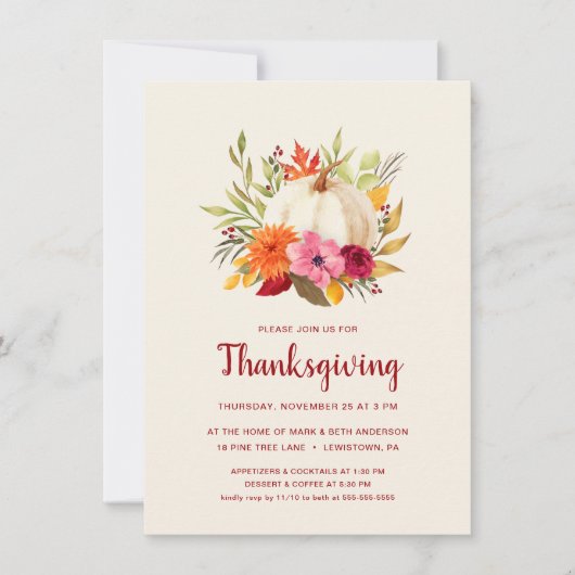 ERNTEDANK DINNER | WATERCOLOR PUMPKIN FLORAL EINLADUNG (Vorderseite)