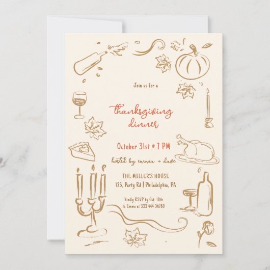 Erntedank Dinner whimsical Einladung (Vorderseite)