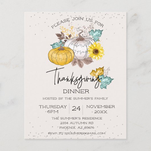 Erntedank Dinner White Glitzer Pumpkin Budget Flyer (Vorne)