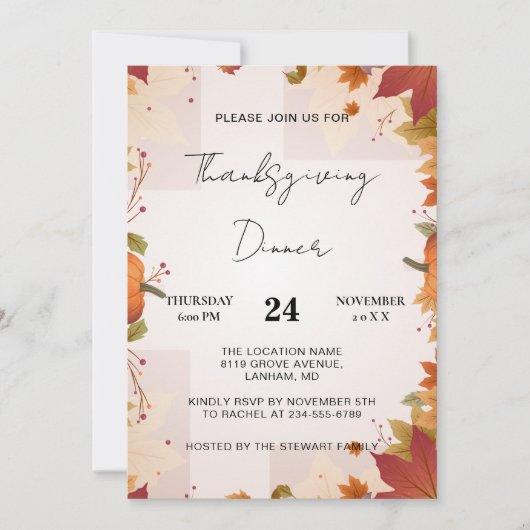 Erntedank Dinner Willkommen Familie Türkei Herbst Einladung (Vorderseite)