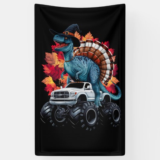 Erntedank Dinosaur T-Rex Monster Truck Banner (Vertikal)