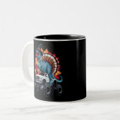 Erntedank Dinosaur T-Rex Monster Truck Zweifarbige Tasse (Vorderseite Links)