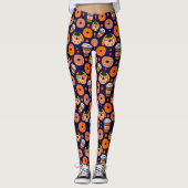 Erntedank Donuts und Coffee Fall Navy Blue Leggings (Vorderseite)