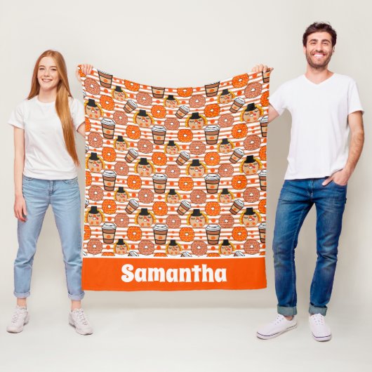 Erntedank Donuts und Kaffeefall Orangenstreifen Fleecedecke (Beispiel)