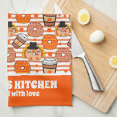 Erntedank Donuts und Kaffeefall Orangenstreifen Geschirrtuch (Viertel Falte)