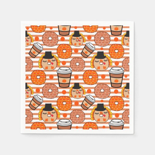 Erntedank Donuts und Kaffeefall Orangenstreifen Serviette (Vorderseite)