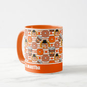 Erntedank Donuts und Kaffeefall Orangenstreifen Tasse (Vorderseite Links)