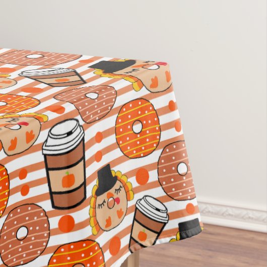 Erntedank Donuts und Kaffeefall Orangenstreifen Tischdecke (Beispiel)