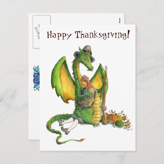 Erntedank-Drachenpostkarte Feiertagspostkarte (Vorne/Hinten)