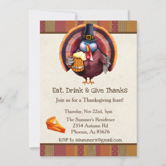 Erntedank Eat Drink Danke an die Türkei Beer Einladung (Vorderseite)